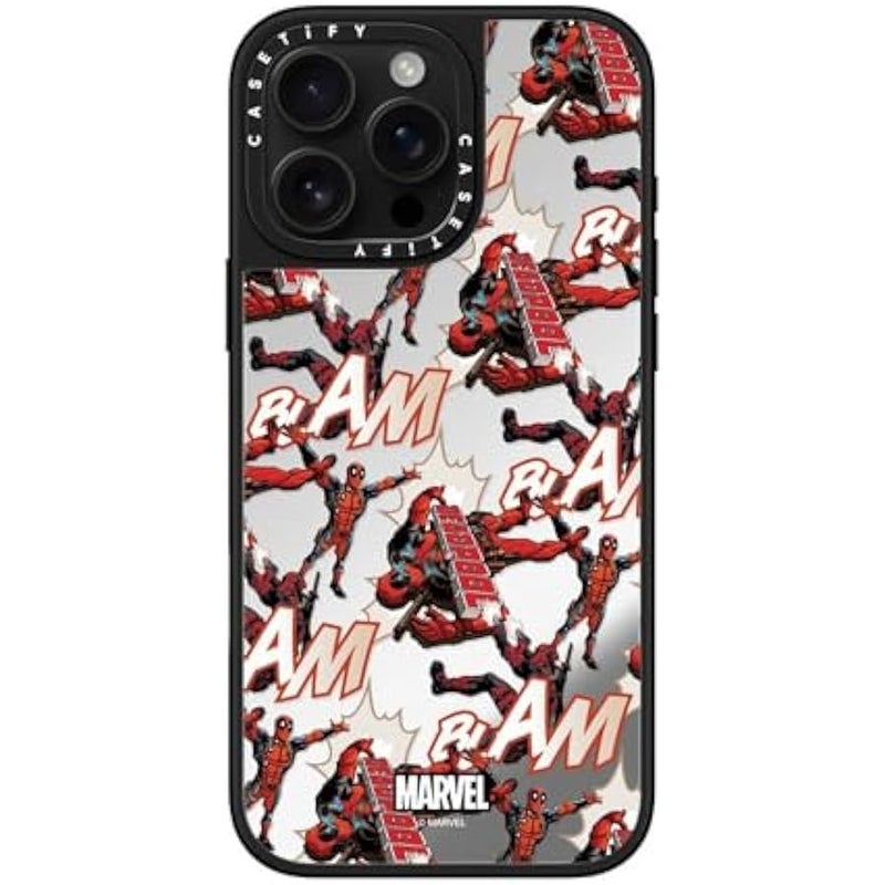 Casetify Mirror iPhone 16 Pro Max Case 【Deadpool & Wolverine Co-Lab / 4.9ft Drop Protection/Magsafe】 - Deadpool Pattern Case - Silver on Black - Image 2