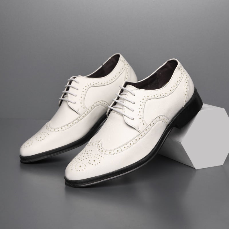 Mens Brogue Leather Shoes Business Dress White