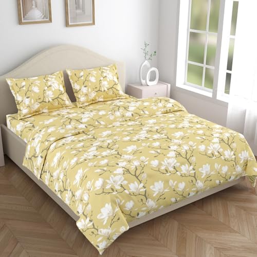 haus & kinder Bedsheet for King Size Bed | 144 TC | Pure Cotton King Size Bedsheet for Double Bed with 2 Pillow Covers (108 x 108 Inches) Perfect for Home Décor Goldem Bloom Trellis - Image 1