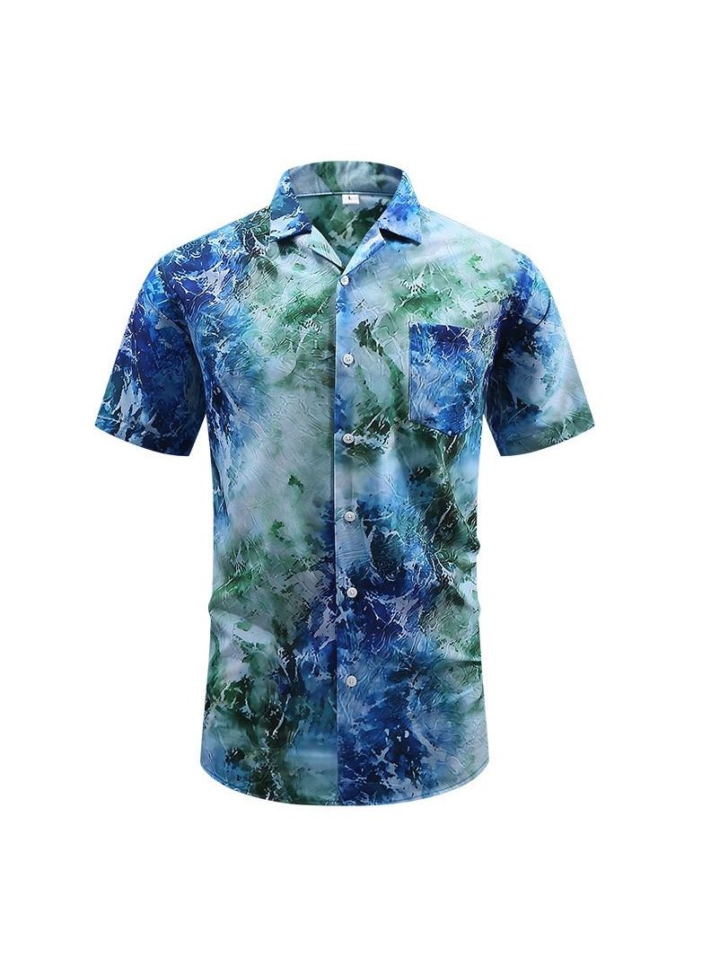 Loquat Summer Retro Printed Men's Short Sleeved Shirt  - Image 1