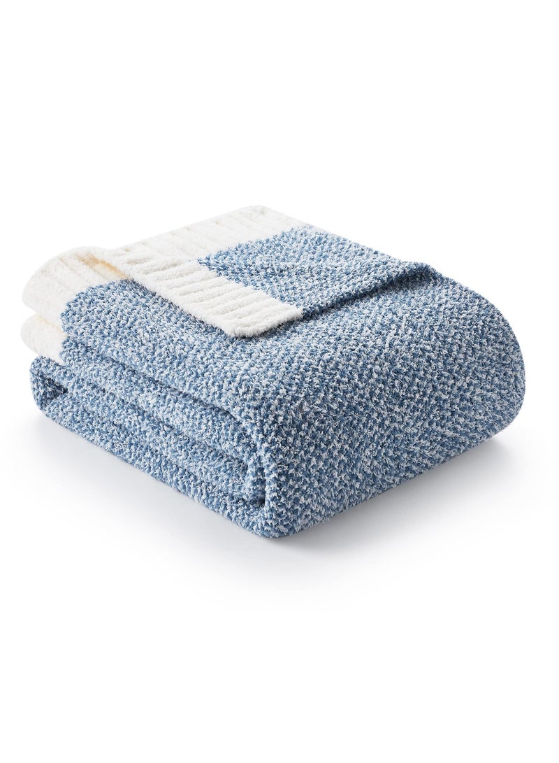 Excefore Soft Fluffy Throw Blanket, 50 x 60 inch Warm Throws for Couch, Reversible Super Cozy Blankets, Fuzzy Plush Lightweight Throw Blankets for Sofa, Bed, Living Room, Heather Blue  - Image 1