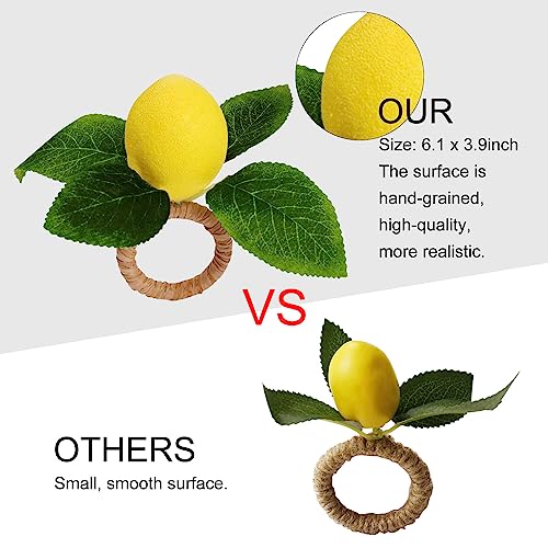wonlex Handmade Napkin Rings Set of 4, Yellow Faux Lemon with Vine Napkin Ring for Wedding, Dinner Party, Banquet, Serviette for Christmas, Thanksgiving Day, Birthday (Lemon) - Image 2