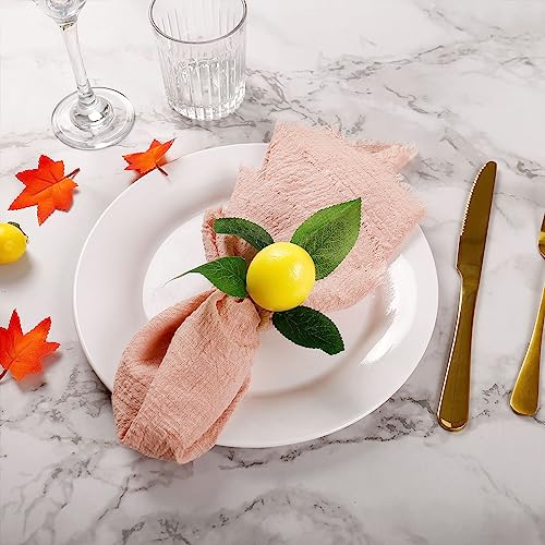 wonlex Handmade Napkin Rings Set of 4, Yellow Faux Lemon with Vine Napkin Ring for Wedding, Dinner Party, Banquet, Serviette for Christmas, Thanksgiving Day, Birthday (Lemon) - Image 3