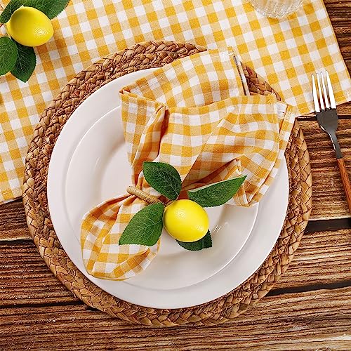 wonlex Handmade Napkin Rings Set of 4, Yellow Faux Lemon with Vine Napkin Ring for Wedding, Dinner Party, Banquet, Serviette for Christmas, Thanksgiving Day, Birthday (Lemon) - Image 4