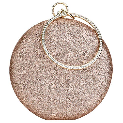 Gets Hurber Women Top Handle Handbags Tote Bag Purse Clutch Bag With Chain Circular Ring With Rhinestone (Rose gold) - Image 1
