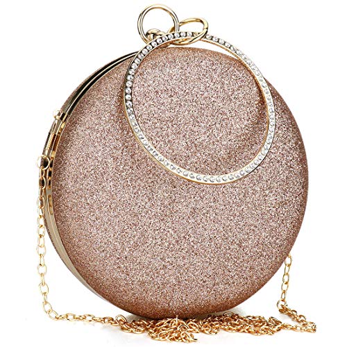 Gets Hurber Women Top Handle Handbags Tote Bag Purse Clutch Bag With Chain Circular Ring With Rhinestone (Rose gold) - Image 4