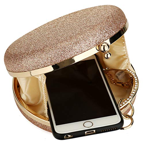 Gets Hurber Women Top Handle Handbags Tote Bag Purse Clutch Bag With Chain Circular Ring With Rhinestone (Rose gold) - Image 5