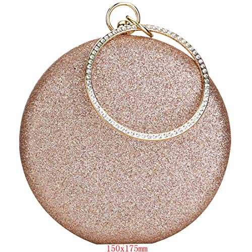 Gets Hurber Women Top Handle Handbags Tote Bag Purse Clutch Bag With Chain Circular Ring With Rhinestone (Rose gold) - Image 2