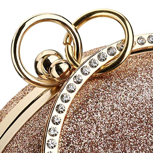 Gets Hurber Women Top Handle Handbags Tote Bag Purse Clutch Bag With Chain Circular Ring With Rhinestone (Rose gold) - Image 3