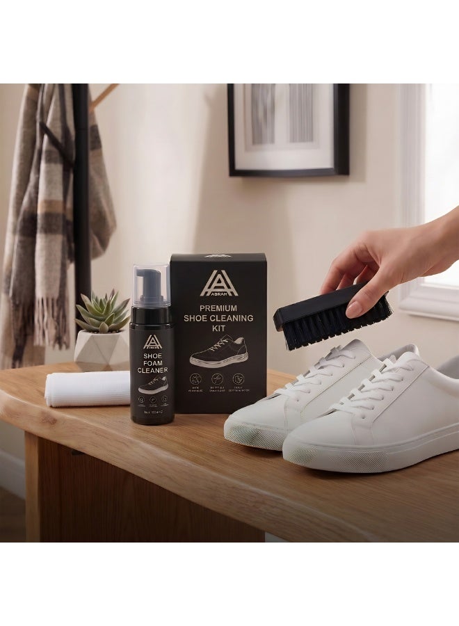 ABRAH Premium Shoe Cleaning Kit | Shoe Foam Cleaner 150ml + Soft Bristle Brush + Microfiber Cloth | For Sneakers, Leather, Canvas, Mesh & Fabric - Image 3