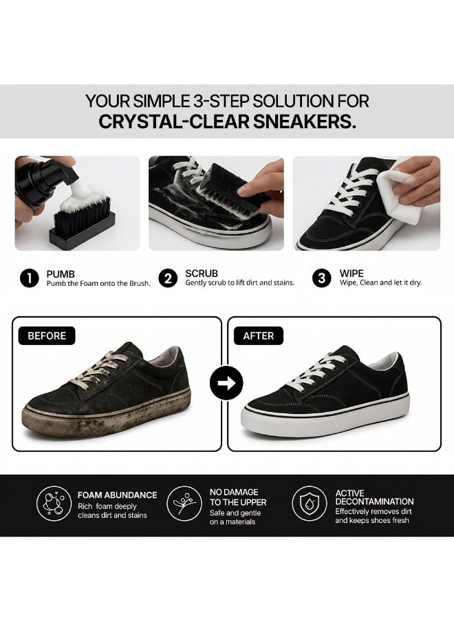 ABRAH Premium Shoe Cleaning Kit | Shoe Foam Cleaner 150ml + Soft Bristle Brush + Microfiber Cloth | For Sneakers, Leather, Canvas, Mesh & Fabric - Image 2