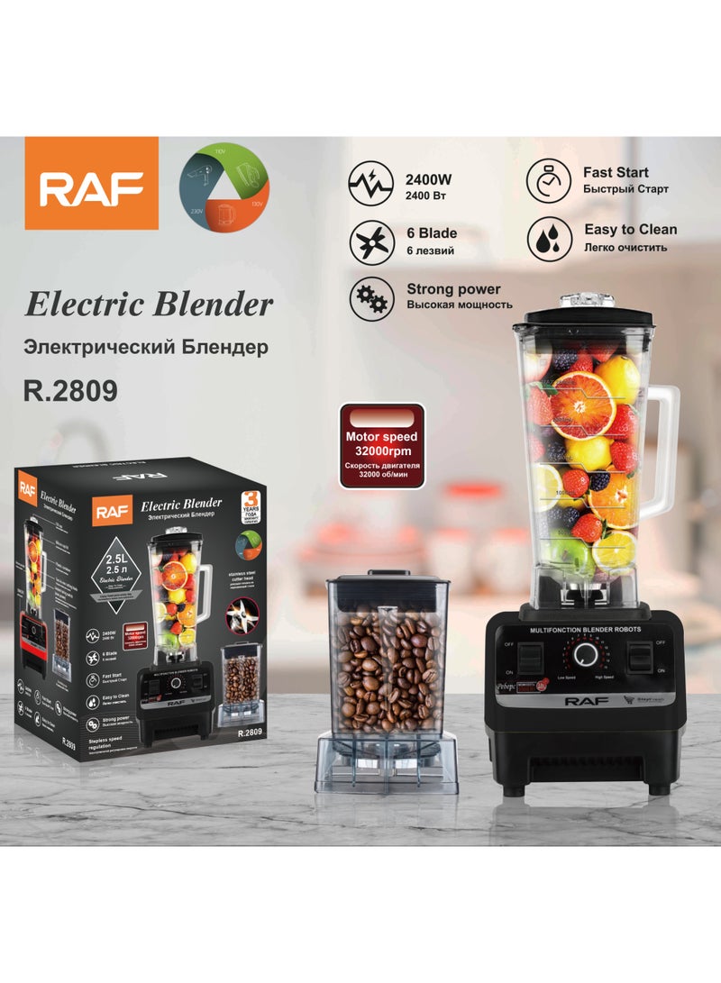 RAF Heavy Duty Electric Blender 2400W, 2.5L Jar, 6 Stainless Steel Blades, High-Speed Multifunction Blender for Smoothies, Juices, Ice Crushing & Coffee Grinding - Image 4
