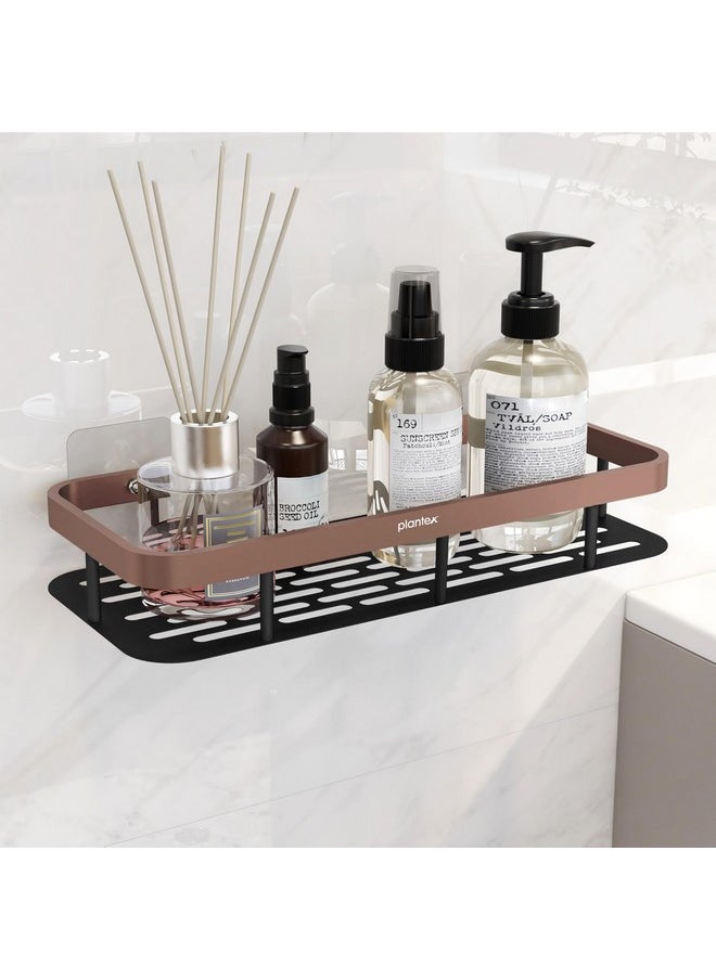 Plantex Self Adhesive Bathroom Shelf for Wall/Stainless Steel Rack for Bathroom with Aluminium Railing & Magic Stickers/Bathroom Organiser (12x5 inches, Copper & Black) - pzsku/Z588C6580E673C53BEBA4Z/45/_/1740982590/cab1c4ef-0489-4b76-9cab-bee08a73925f