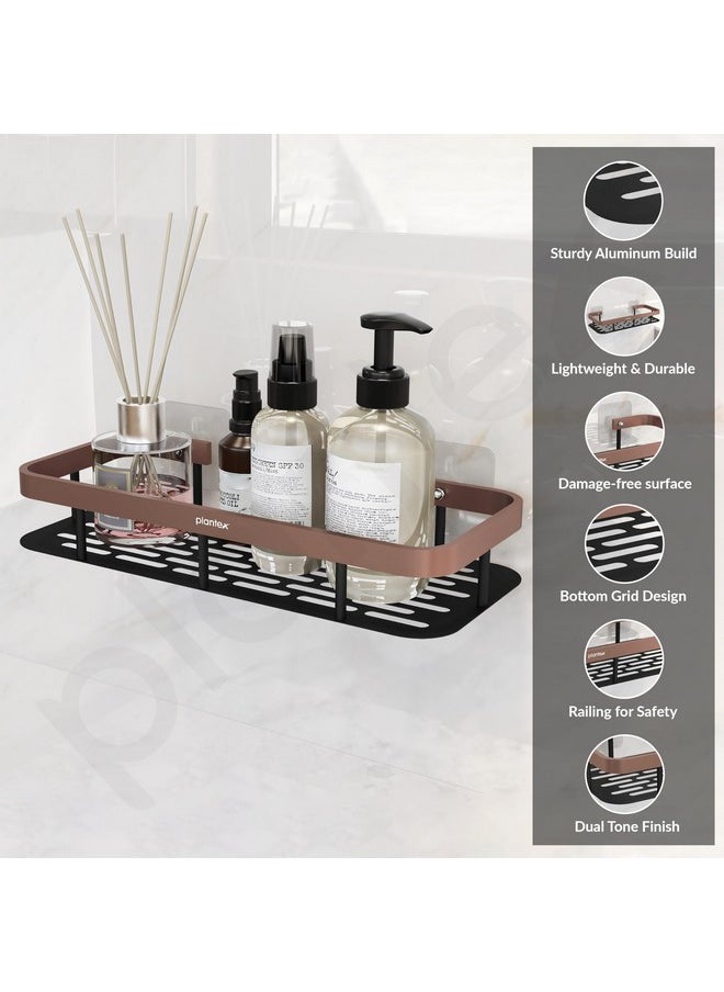 Plantex Self Adhesive Bathroom Shelf for Wall/Stainless Steel Rack for Bathroom with Aluminium Railing & Magic Stickers/Bathroom Organiser (12x5 inches, Copper & Black) - pzsku/Z588C6580E673C53BEBA4Z/45/_/1740982591/24158167-cf15-476b-920b-58904040aa57