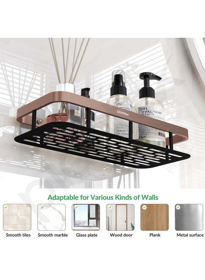 Plantex Self Adhesive Bathroom Shelf for Wall/Stainless Steel Rack for Bathroom with Aluminium Railing & Magic Stickers/Bathroom Organiser (12x5 inches, Copper & Black) - pzsku/Z588C6580E673C53BEBA4Z/45/_/1740982592/2f3637b5-af08-4256-b819-0da2f1169215