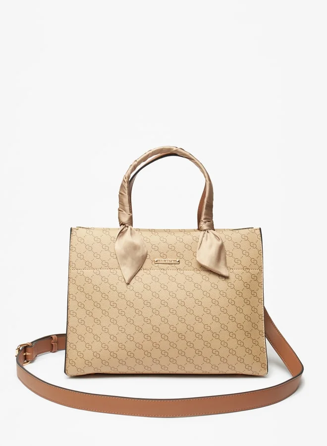 Celeste Women Monogram Print Tote Bag With Scarf And Double Handle