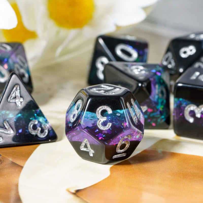 HDdais Glitter DND Dice Set, 7PCS RPG Resin D and D Dice Set Multi Color with Leather Pouch for D&D Role Playing Games and Other Tabletop Games - Image 5