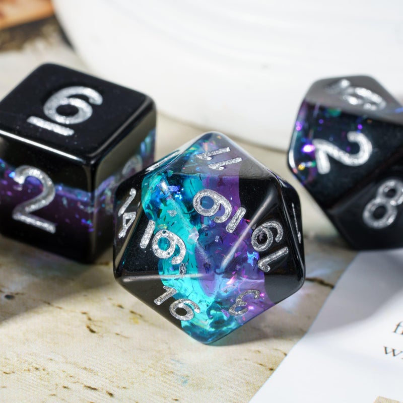HDdais Glitter DND Dice Set, 7PCS RPG Resin D and D Dice Set Multi Color with Leather Pouch for D&D Role Playing Games and Other Tabletop Games - Image 4