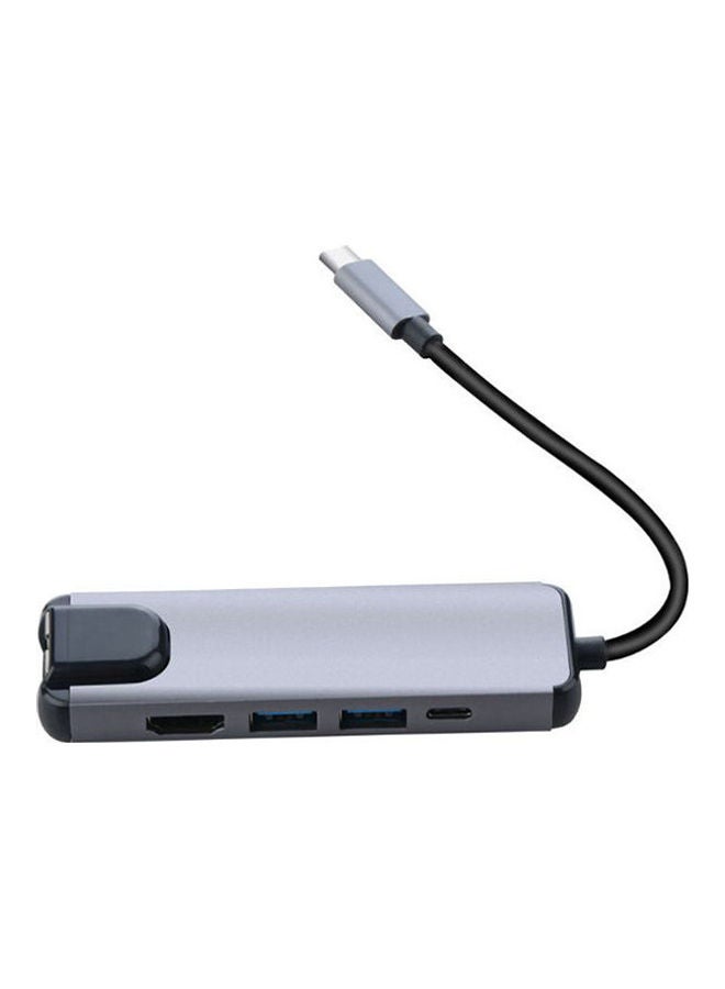 5 In 1 Usb Type C Hub Hdmi Usb C Hub To Gigabit Ethernet Rj45 Lan Adapter For Macbook Pro Thunderbolt 3 Usb-C Charger Port Grey - Image 1