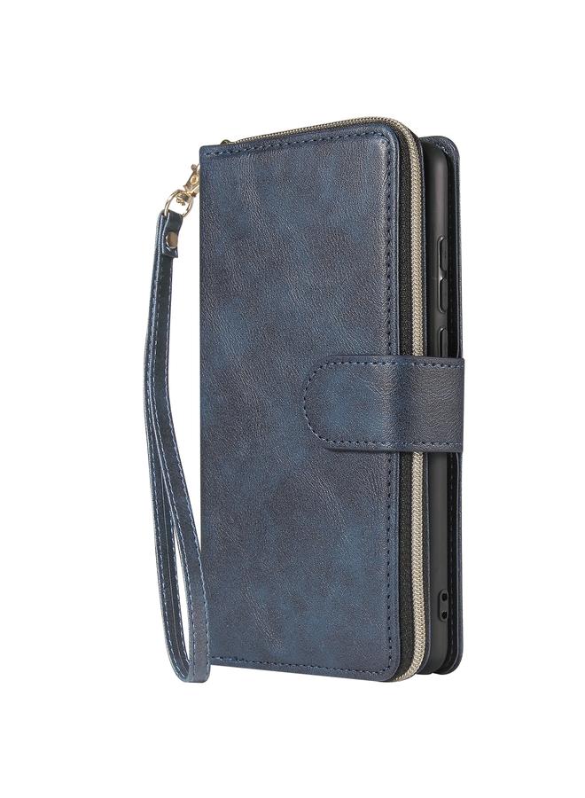 زبون جراب لهاتف Huawei P30، حقيبة محفظة بسحاب، جراب جلدي PU قلاب أفقي مع حامل و9 فتحات للبطاقات ومحفظة وحبل وإطار للصور - Image 2