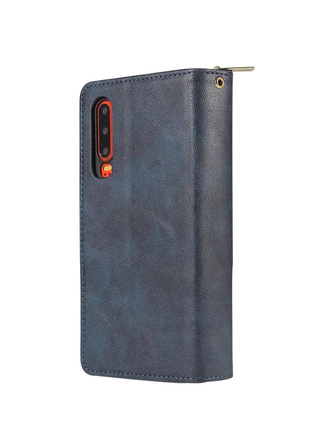 زبون جراب لهاتف Huawei P30، حقيبة محفظة بسحاب، جراب جلدي PU قلاب أفقي مع حامل و9 فتحات للبطاقات ومحفظة وحبل وإطار للصور - Image 3