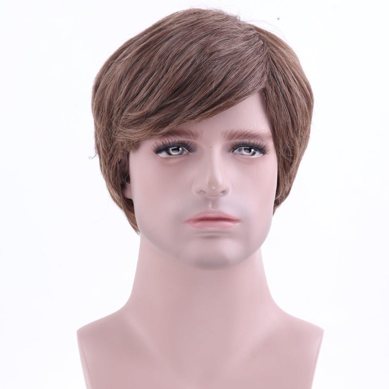 MAGQOO Mens Brown Wig Short Brown Wigs for Men Short Straight Brown Wig Boy Male Brown Wig Cosplay Costume Wig Synthetic Heat Resistant