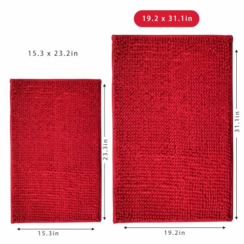 Eanpet Chenille Bath Mat Microfiber Floor Mat Baby Bath Mat for Kids Washable Bathroom Dry Fast Water Absorbent Shower Mat Area Rugs (19.2" x 31.1", Red) - Image 2
