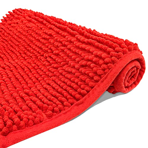 Eanpet Chenille Bath Mat Microfiber Floor Mat Baby Bath Mat for Kids Washable Bathroom Dry Fast Water Absorbent Shower Mat Area Rugs (19.2" x 31.1", Red) - Image 1