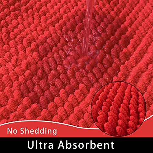 Eanpet Chenille Bath Mat Microfiber Floor Mat Baby Bath Mat for Kids Washable Bathroom Dry Fast Water Absorbent Shower Mat Area Rugs (19.2" x 31.1", Red) - Image 3