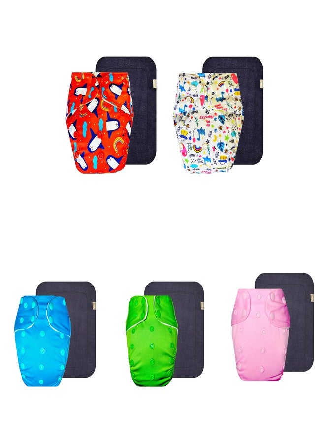 Dumbledo Premium Cloth Diaper with Gray Insert (Pack of 5) | Dry Feel and Comfortable | Leakproof | Easy to Clean | Ideal for Toddlers | 3 Months - 3 Years | Unisex Baby - Image 1