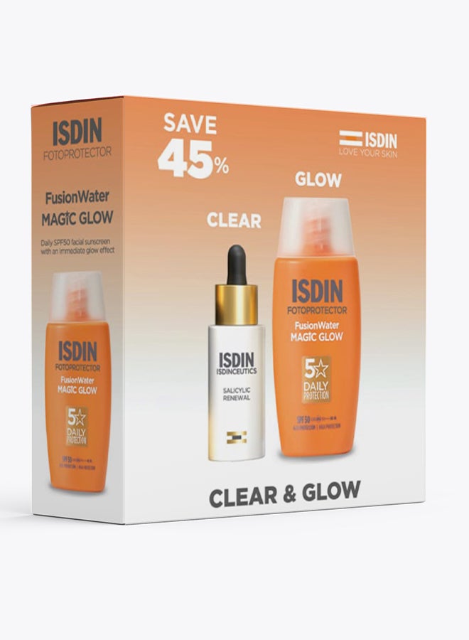 ISDIN Clear & Glow Kit - SAVE 45% - ISDINCEUTICS Salicylic Renewal Serum + ISDIN Fusion Water Magic Glow SPF50+ - Image 1