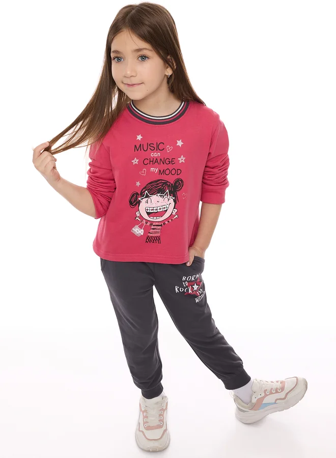 victor and jane Victor And Jane Girls Glitter Graphic Print Top and Joggers Set