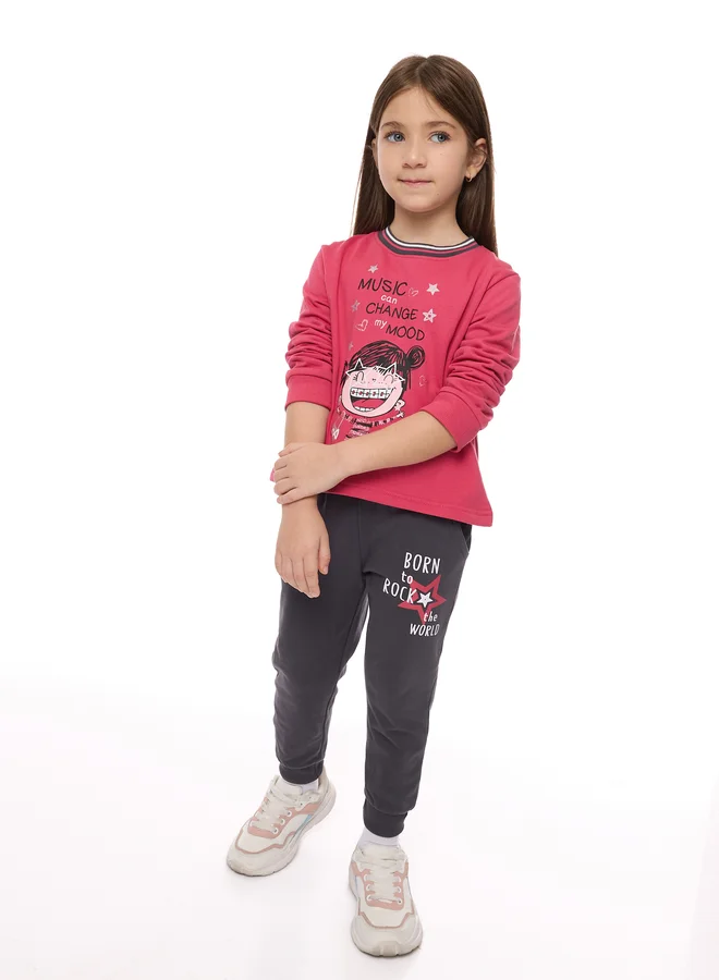victor and jane Victor And Jane Girls Glitter Graphic Print Top and Joggers Set