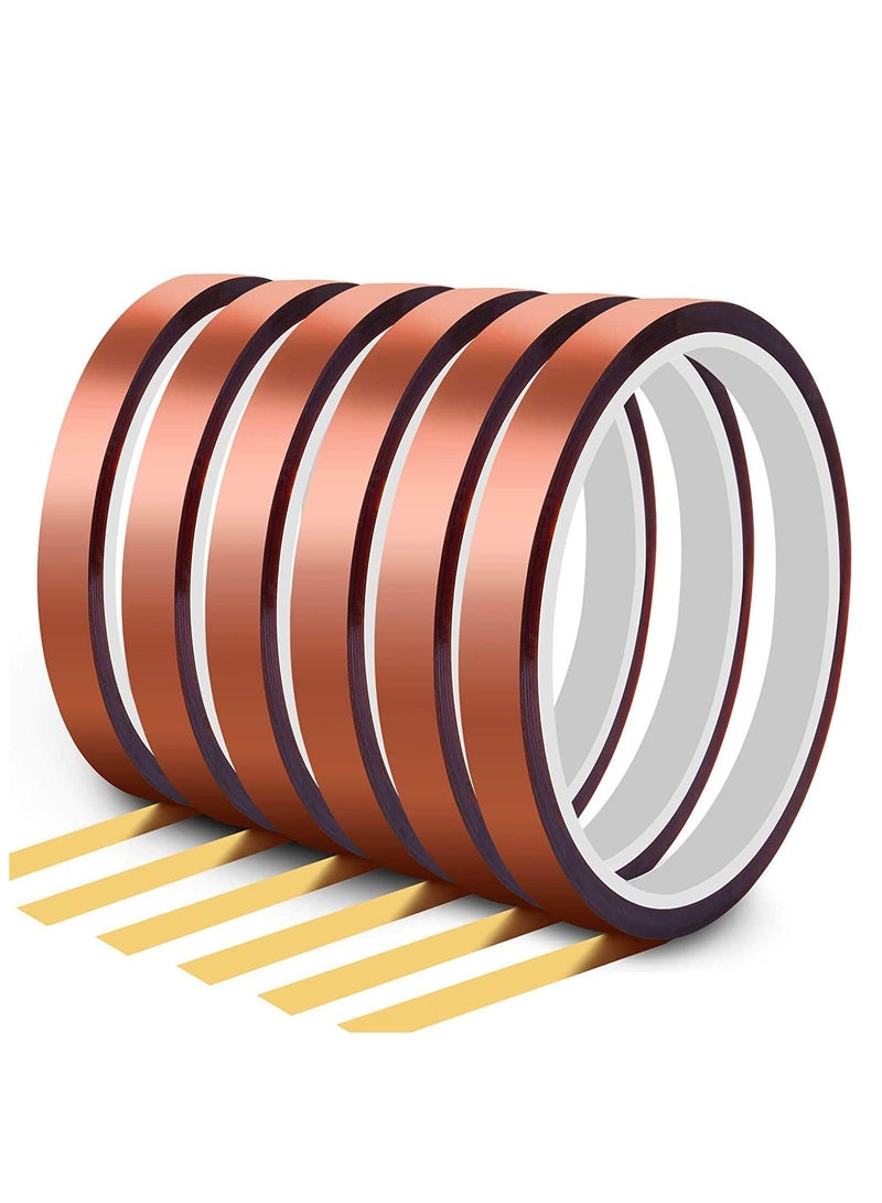 Heat Resistant High Temperature Tape 10MM x 33M 6 Rolls Heat Transfer Tape for Heat Press 3D Printing HTV T Shirt Fabric Sublimation on Coffee Mugs Crafts Masking Insulation Adhesive - Image 1