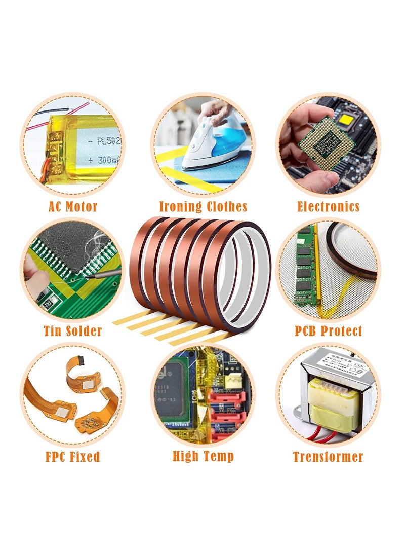 Heat Resistant High Temperature Tape 10MM x 33M 6 Rolls Heat Transfer Tape for Heat Press 3D Printing HTV T Shirt Fabric Sublimation on Coffee Mugs Crafts Masking Insulation Adhesive - Image 3