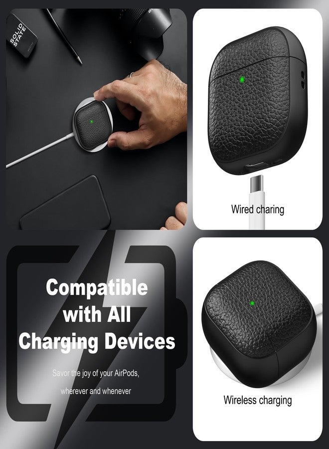 R-fun for Airpods 4 Generation Case, Soft TPU(leather-like) Design Drop Protection Cover for Men and Women with Lanyard and Cleaner Kit, Compatible with Apple Latest Airpods 4th Gen(USB-C)(2024)-Black - Image 5