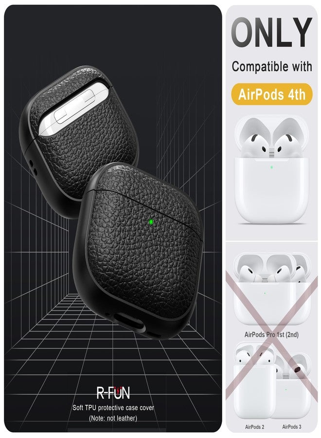 R-fun for Airpods 4 Generation Case, Soft TPU(leather-like) Design Drop Protection Cover for Men and Women with Lanyard and Cleaner Kit, Compatible with Apple Latest Airpods 4th Gen(USB-C)(2024)-Black - Image 4