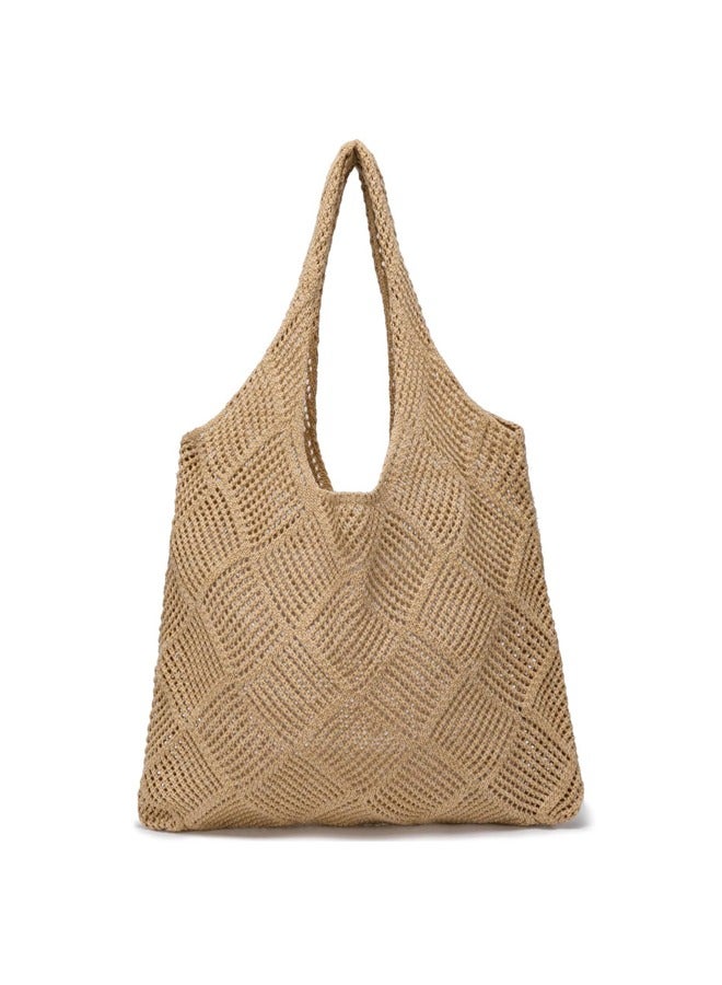 GUSGU الكريكيه حقيبة توت للنساء فتاة، الكريكيه شبكة الشاطئ كيس توت عطلة الصيف الجمالية بوهو الحياكة حقيبة للنساء، الشاطئ أعلى مقبض كيس توت بني - Image 1