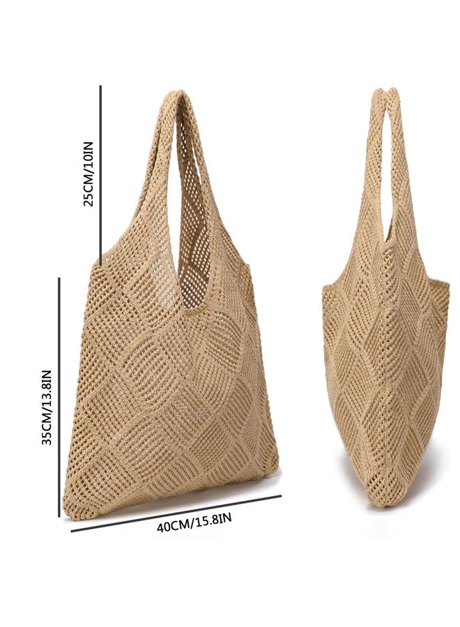 GUSGU الكريكيه حقيبة توت للنساء فتاة، الكريكيه شبكة الشاطئ كيس توت عطلة الصيف الجمالية بوهو الحياكة حقيبة للنساء، الشاطئ أعلى مقبض كيس توت بني - Image 2