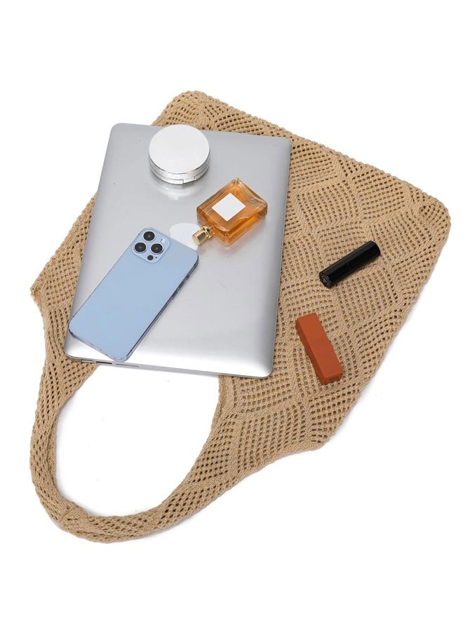 GUSGU الكريكيه حقيبة توت للنساء فتاة، الكريكيه شبكة الشاطئ كيس توت عطلة الصيف الجمالية بوهو الحياكة حقيبة للنساء، الشاطئ أعلى مقبض كيس توت بني - Image 4