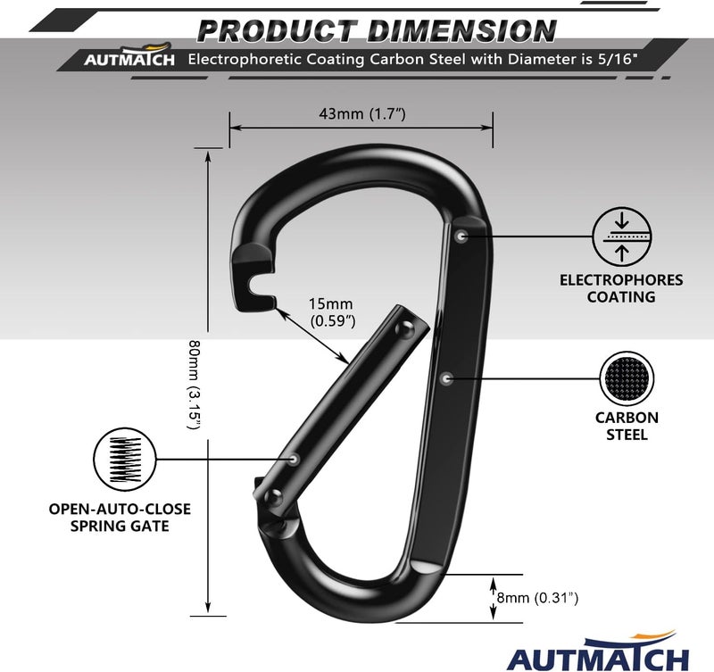 AUTMATCH Carabiner Clips, 3" Spring Snap Hook Caribeener Clips Buckle Heavy Duty Locking Carabiners Chain Quick Links, 4 Pack - Image 4