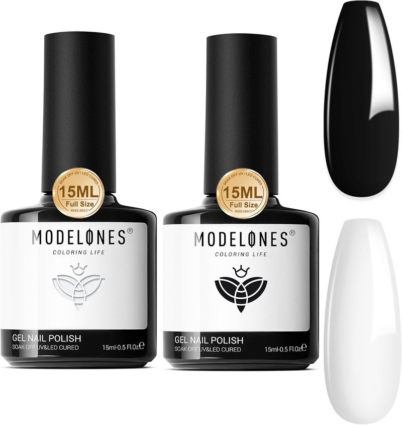 Balanced universal design Modelones 2pc Classic Color Set - White & Black Soak Off Gel Polish 15ml, Professional Formula for Salon Manicure Repeated use friendly design - Image 1