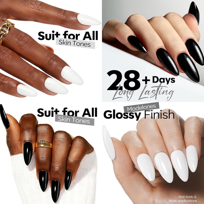 Balanced universal design Modelones 2pc Classic Color Set - White & Black Soak Off Gel Polish 15ml, Professional Formula for Salon Manicure Repeated use friendly design - Image 2