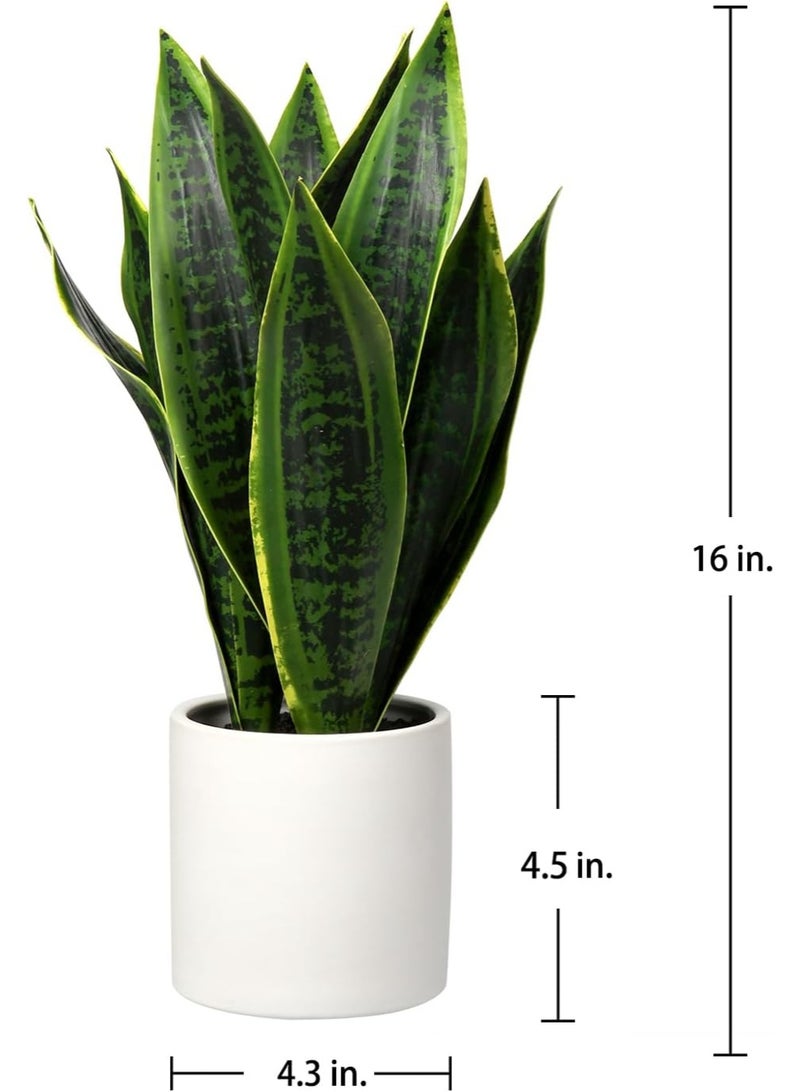 LATIFA  Fake Snake Plant 16" Faux Potted Plant Artificial Snake Plant with White Ceramic Pot Sansevieria Plant Perfect for House Modern Living Room Office Housewarming Gift Indoor Decor - Image 4