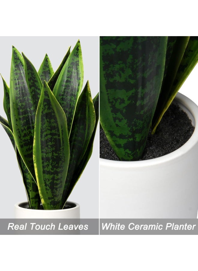 LATIFA  Fake Snake Plant 16" Faux Potted Plant Artificial Snake Plant with White Ceramic Pot Sansevieria Plant Perfect for House Modern Living Room Office Housewarming Gift Indoor Decor - Image 3