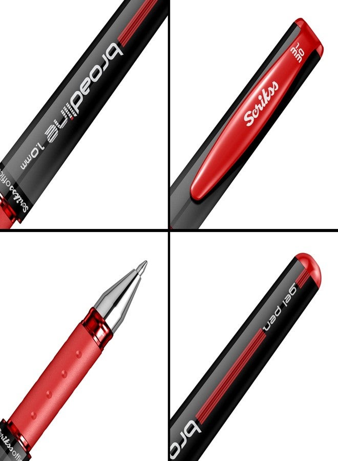 Scrikss Office Broadline 1.0mm Gel Pen - Fast Dry Gel Ink, Smooth Writing - Set of 12 Pens - Red - Image 4