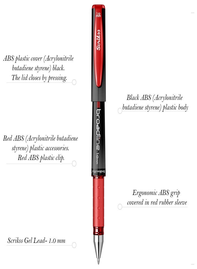 Scrikss Office Broadline 1.0mm Gel Pen - Fast Dry Gel Ink, Smooth Writing - Set of 12 Pens - Red - Image 3