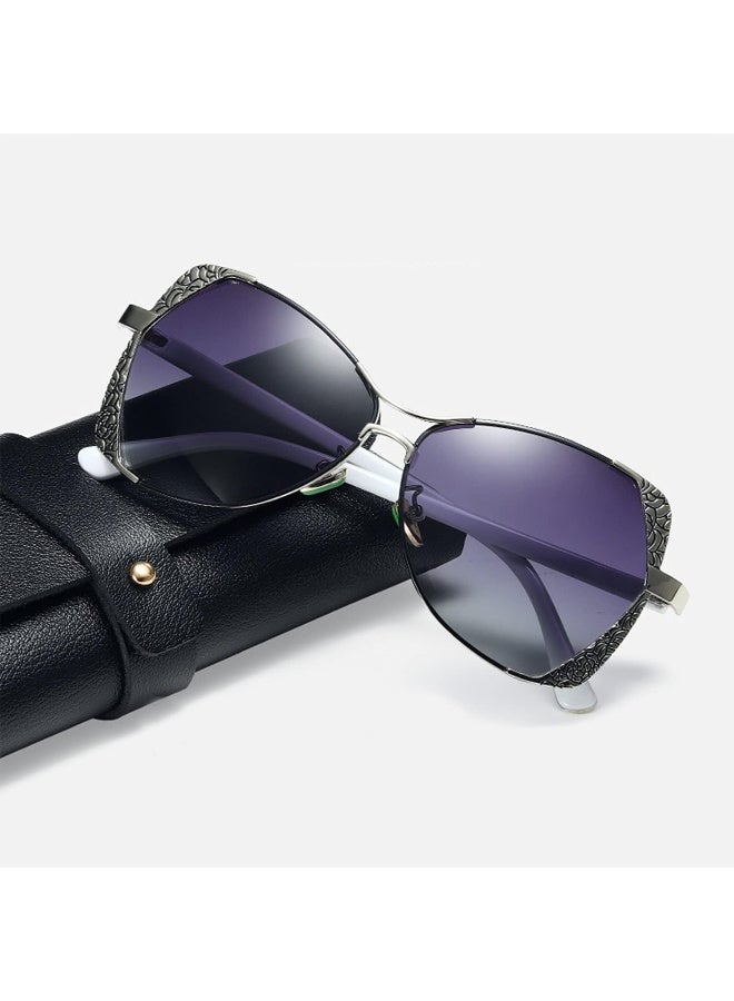 NALANDA NALANDA Women's Polarized Aviator Sunglasses With Carving Pattern UV400 HD Lens Metal PC Frame,100% UV Blocking (Black) - 143mm - Image 2