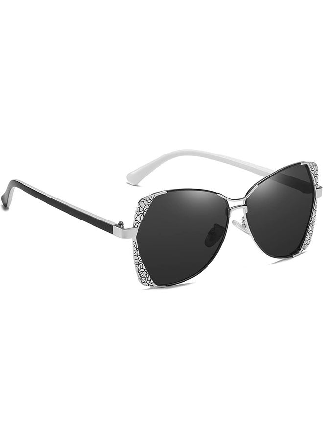 NALANDA NALANDA Women's Polarized Aviator Sunglasses With Carving Pattern UV400 HD Lens Metal PC Frame,100% UV Blocking (Black) - 143mm - Image 1