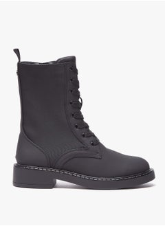 Women Solid Boots with Zip Closure and Block Heels